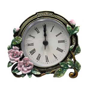 Mini Analog Table Clock Quiet Movement Handcrafts Metal Enamel Floral Operated Clock for Decorative Home Display