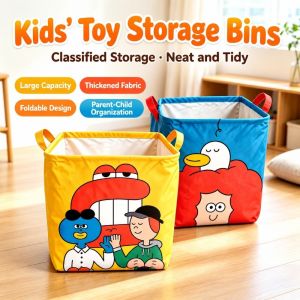 PLLEWY Fabric Foldable Storage Basket Waterproof Cartoon Pattern Miscellaneous Storage Bag Gifts Square Shape Car Trunk Organizer Storage Bin