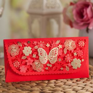 NOVAWEAR 6pcs  Engraving Chinese Red Envelopes Rectangular Hollow Lucky Money Bag Exquisite Embossed  New Year