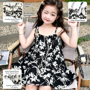 AILEBE Kids Dresses OOTD Pambahay Soft Flexible Cotton Spaghetti Sando Dress Cute Prints Breathable Comfy Summer Wear For Baby Girls 1-5 Years Old Best Quality Material Fast Delivery Big Discount
