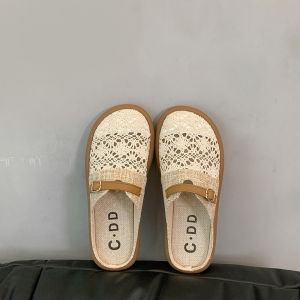 [Free Shipping] Breathable Closed-Toe Half-Slippers For Women New Summer Style Versatile Flat-Soled Slip-On Fisherman Mesh Linen Sandals