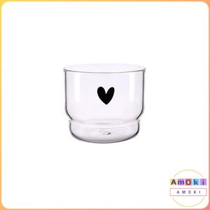 Amoki Transparent Smile and Love Glass Cup 300ml Heat Resistant