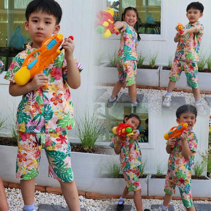 Fu2ชุดเซ็ทเด็กลายดอก ลายคมชัดสีไม่ตก ผ้าคอตตอนผสมฝ้าย | Lazada.co.th