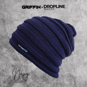 Topi Kupluk Pria Dropline Beanie Hat Dewasa Rajut Tebal Motif Garis Keren