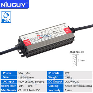 【24-hour delivery】36W AC DC Transformers 12V 24V Power Supply 12V 24V Volt IP67 IP68 Outdoor Waterproof 24V Power Supply AC-DC 100V-265V TO 12V 36W/