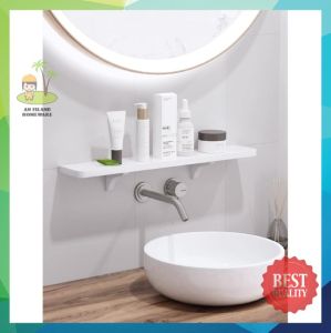 Bathroom Wall Mounted Floating Shelf Mirror-Front Organizer Rack Bathroom Organizer Shelf No Drill