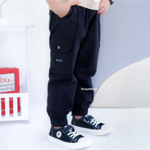 Lily And Clark Celana Panjang Cargo Joger Anak Laki-Laki Warna Hitam CJ03