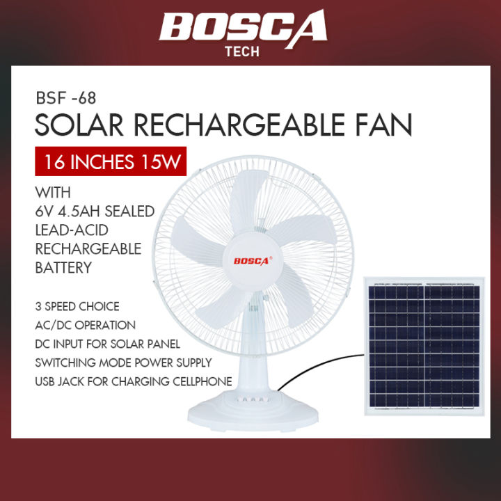 Bosca Solar Rechargeable Fan 16 Inches 15w Desk Fan Table Fan Bsf 68 Mute And Energy Saving 1 Year 7707