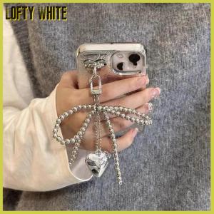 Lofty White Ins Style Bowknot Beaded Key Chain Three-dimensional Heart Phone Pendant Headphone Case Charm Bag Decor Car Key Ring