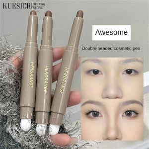 KUESICR ปากกาพร้อมแปรงสองหัว Contouring จมูกเงาใช้งานได้สองแบบคอนทัวร์แบบแท่งธรรมชาติ