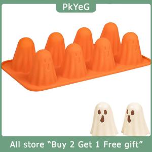 [COD] PkYeG KITCHEN Ghost Silicone Mold Non-Stick 3D Chocolate Mold 8-Cavity Cute Ghost Mold For Jelly Gummy Candy Pudding Ice Cube Halloween Decor