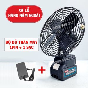XẢ KHO - Quạt Chạy Pin 8 Inch - Quạt Tích Điện lồng sắt dùng chân pin phổ thông Makita siêu khỏe pin lên tới 6 đến 8 giờ