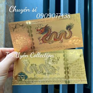 Tờ Rồng Macao Plastic Mạ Vàng in Màu 3D kỷ niệm phong thủy may mắn Kèm Bao Lì Xì Tết 2024 độc đáo đẹp mắt