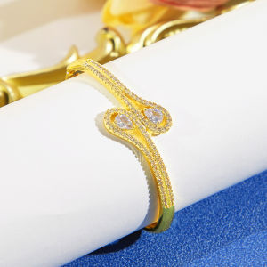 SEQUITO Attractive Ladies Jewelry Gold Plated Waterdrop Pave Setting Shiny AAA Zircon Bangle Evening Party Clothing Accessories B361