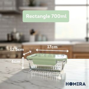 Homira Borosilicate Glass Food Container – Airtight Leakproof Oven Safe Lunch Box | Round & Rectangle (450ml-1050ml)