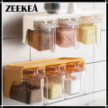 Zeekea 3 Grids Seasoning Box with Handle and Spoon, Seasoning Storage Container Rack Combo Set with Removable. 