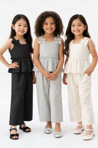 CC BKK Casual Elegant Girl Sleeves Ribbon Top and Pants Set Terno Coordinates - classy and elegant - timeless classic - timeless piece - casual office or party - classic piece - super kapal ng tela - hindi kayo magsisi - our aim is to produce qual
