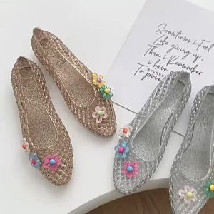 [Free Shipping] Pointed-Toe Crystal Jelly Sandals WomenS Soft-Soled Outdoor Casual Transparent Sandals DIY Hollow-Out Sandals