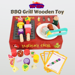 Wooden Pretend Play BBQ Set Barbecue Play House Toy Set Learning Cooking Toys Fun Grill & Serve BBQ Set [READY STOCK]