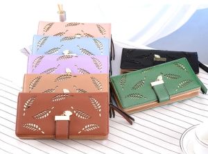 INDOLAPAK (173) Dompet Wanita / Dompet Wanita Terbaru 2024 / Dompet Wanita Panjang Fashion Import Korea Leaf Gold Pattern / Motif Daun Emas / Warna Coklat Hitam Cream Biru Pink