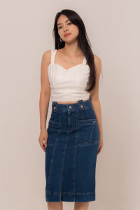 RIMINI - Rok Span Jeans Cargo Wanita Midi Double Pocket Denim Size S-XL - Yeorin Skirt 3033