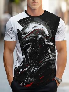 Summer Mens Casual 3D Warrior Armor Pattern T-Shirt Short Sleeves Street Style Fashion Tee Quick-Dry Plus Size Mens Clothing