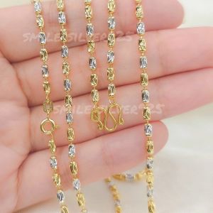 สร้อยคอเงินแท้92.5%Italyชุบ2กษัตริย์(WG+G) ลายถัง Moon cut ขนาด2.5mm.