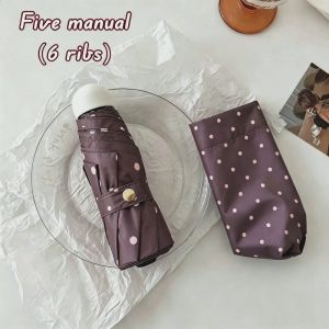 Cute Polka Dot 5-Fold Capsule Umbrella Manual Anti-UV Parasol Compact for Daily Use & Travel
