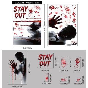 TWCEJE168 Bloodstained Handprint Halloween Static Cling Decal Ghost Bride Bridegroom Ghost Claws Scary Ghost Window Sticker DIY STAY OUT Spooky Party Door Stickers Haunted House