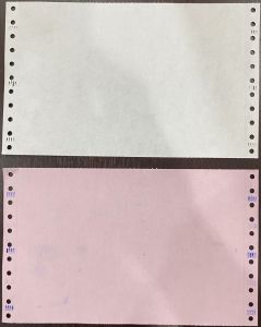 กระดาษต่อเนื่องเคมี ไม่มีเส้น 2 ชั้น สีขาว / ชมพู รุ่น 9 x 5.5 นิ้ว (100 ชุด/แพค) ฟรี File Excel ใบวางบิล