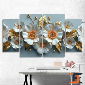 HIASAN DINDING 4 IN 1 SET BUNGA 3D MAWAR PUTIH WALLDECOR NUANSA ABSTRAK ELEGAN FLOWERS PAJANGAN KAYU