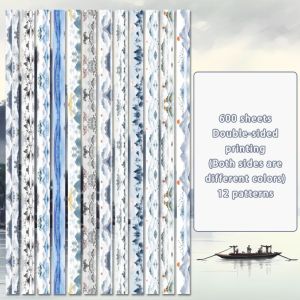 MACRAMEX 600pcs Oil Painting Star Origami DIY Handmade Art Paper Craft Paper Folding Double Sided Printing Pattern Pentagram Folding Paper Gift