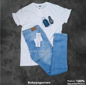 DuaDuaPertujuh - Sepaket Ganteng Celana Panjang Kaos Dan Jam Tangan Pria