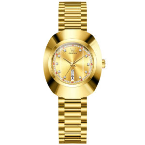 OLEVS 7017 Women Fashion Quartz Watch Gift Round-dial Stainless Steel Watchband Wristwatch Week Display Calendar