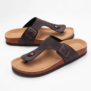 Comwarm New Cork Sandals For Women Open Toe Beach Slippers With Adjustable Buckle Women Flats Leather Cork Footbed Flip Flops2026