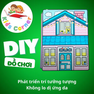 Học liệu bóc dán Enids pink house in quiet book - đồ chơi giấy thủ công
