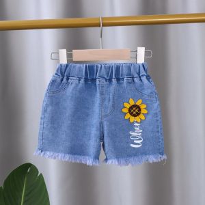 1-5 Years Children Girls Jeans Summer Sunflower Print Short Pants