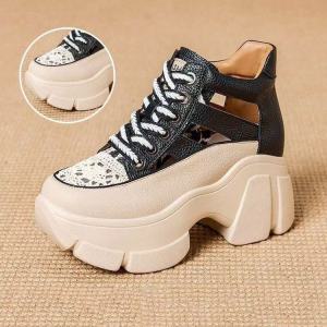 [Free Shipping] WomenS 2026 Summer New Style Thick-Soled Platform Roman Sports Wedge Heel Hollow Sandals With Inner Height-Increasing Heel And Closed-Toe Design