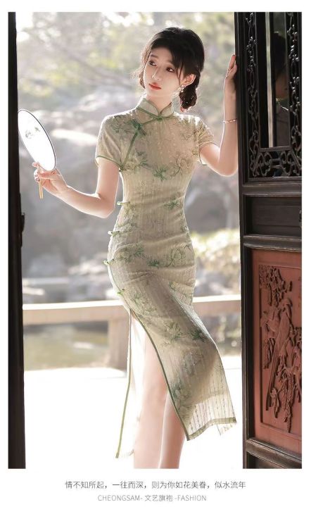 Phụ Nữ Trung Quốc Ăn Mặc, Midi Chiều Dài Sườn Xám, Đầm Dự Tiệc Qipao Họa  Tiết Bên Hông Cổ Điển | Lazada.vn