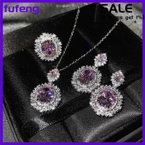 fufeng 3Pcs set Elegant Luxury Fashion Zircon Necklace Earrings Ring For Women Girls Party Wedding Bride Jewelry Set Gifts