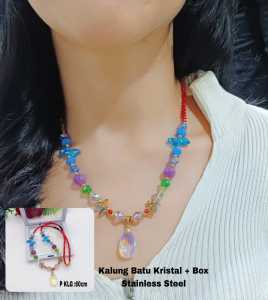 Kalung Batu Kristal Alam 2 Fungsi Korean Style Warna Kombinasi Anti Luntur Anti Karat StainlessSteel