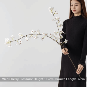 GORGE Plum Blossom Artificial Cherry Blossom 112cm 3D Long Branches Flower Real Touch Faux Long Stem Sakura Branches Wedding Decor