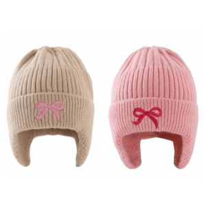 GENENIC 2pcs Ấm áp Mũ che tai cho trẻ em Nơ thêu Chống gió. Mũ len. Dễ thương Nhẹ Mũ len Độ tuổi 3-6Y