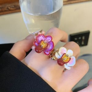 JEWELS1 White Iris Flower Drip Oil Flower Ring Sweet Butterfly Orchid French Irregular Ring Temperament Ins Style Enamel Finger Ring Women