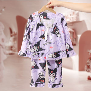 Children Child Pajamas Anime Long Sleeve Top & Pants Set Cute Cartoon Print Loungewear Children Comfy Casual Loose Loungewear