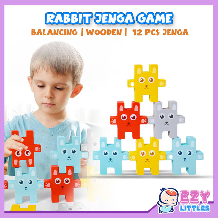 Kids Blocks Rabbit EZYLITTLES Wooden Rabbit Balancing Games Children Montessori Animal ...