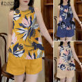 ZANZEA Women's 2pcs Suits Casual Summer Sleeveless Round Neck Floral Tanks Wide Leg Loose Short Outifits Sets. 
