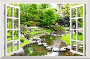 Tranh dán tường 3d phòng khách cửa sổ nhiều phong cách