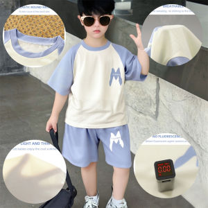 AILEBE Kids Sets Waffle Fabric Terno Short Sleeve Top Pants Set Soft Breathable Color-Block Design Relaxed Fit Elastic Waistband Lightweight Summer Daily Wear Pambahay OOTD For Baby Boys & Girls 0-6 Years