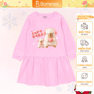 Váy bé gái Capybara Bomines Đầm cotton tay dài cho bé 3-12 tuổi 14-36kg DTDCAPYXMHONG